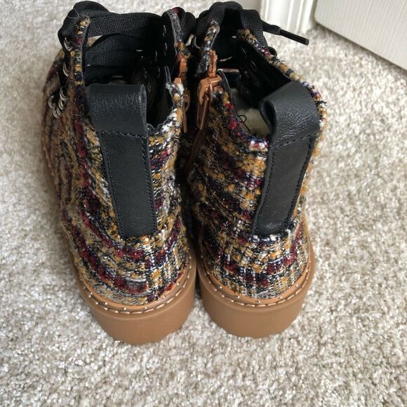 New Steve Madden Women sz 9 M Rainier Multi Plaid tweed Ankle Boots zip lace up - Picture 5 of 12